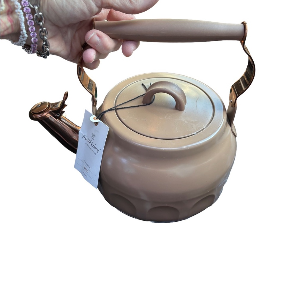 HEARTH & HAND NWT stainless steel teapot -2qt -brown - Picture 6 of 7